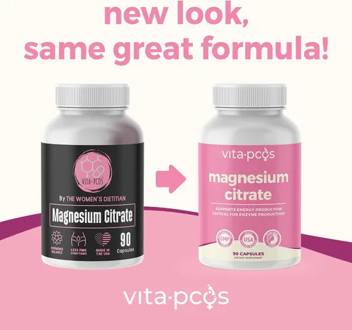 Vista 2 de VITA-PCOS Cápsulas de citrato de magnesio para mujeres 198.5 mg – Suplemento de magnesio puro de alta absorción para energía, estables de ánimo