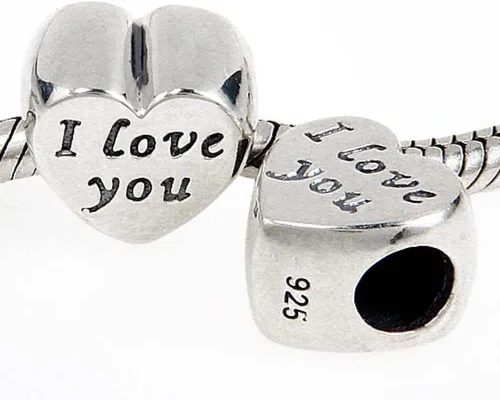 Vista 3 de Abalorio de plata de ley 925 con texto en inglés "I love you" para pulseras, Poliéster, plata de ley