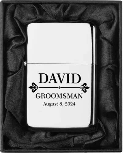 Vista 16 de Encendedor personalizado grabado en caja de regalo forrada en seda negra (Monograma circular 2, negro)