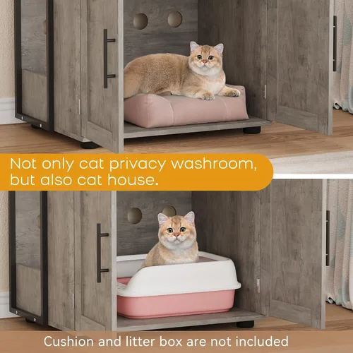 Vista 5 de GAOMON Caja de arena para gatos con almacenamiento de estantes, muebles ocultos 2 en 1 para baño, gabinete interior para gatos, caja oculta