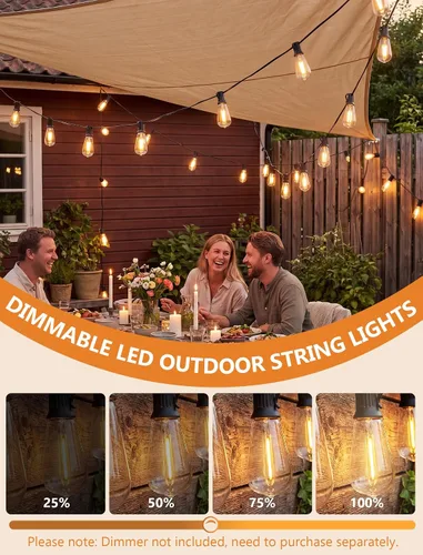 Vista 6 de Tira de luces LED ST40 de 20 pies para exteriores con 22 bombillas Edison vintage inastillables, tira de luces para patio, impermeable, para patio