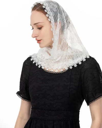 Vista 5 de Wgior Veils for Church Lace Chapel Veils Catholic Veil Triangle Latin Mass Veil Head Covering Scarf Mantilla