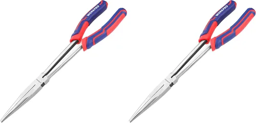 Vista 8 de WORKPRO Alicates de punta de aguja doblada de 6 pulgadas (mandíbula lisa), precisión de abrazadera de papel, acero CRV resistente, agarre suave