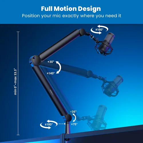 Vista 5 de Mount-It! Brazo de micrófono, brazo de micrófono, soporte de escritorio ajustable de micrófono de movimiento completo, para transmisión