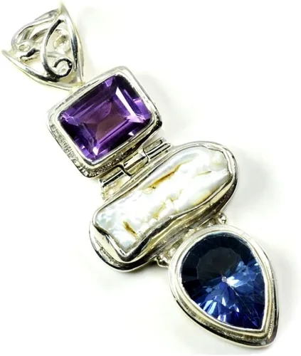 Vista 10 de 55Carat Natural Multi Stones Sterling Silver Multi Shape Gemstone Pendants For Women Designer Jewelry Natural-Multi-Stone-Design-10