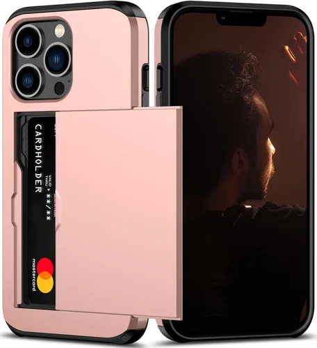 Vista 21 de Nvollnoe Funda para iPhone 13 con tarjetero [almacena 5 tarjetas] Funda tipo cartera de doble capa resistente a prueba de golpes con ranura oculta