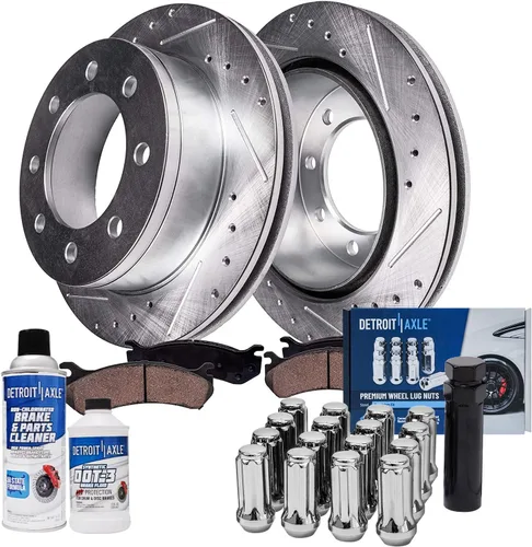 Vista 11 de Detroit Axle – Kit de frenos para VW Passat 15-21, rotores de freno de disco perforados y ranurados de 12.28 pulgadas delanteras y 10.70 pulgadas
