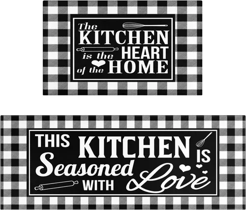 Vista 14 de Juego de 2 tapetes de cocina estilo bohemio para cocina, diseño azteca occidental, color negro, antideslizantes, lavables, para el suelo, 2 piezas