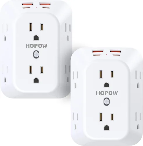 Vista 8 de Cargador de pared USB con protector contra sobretensiones, HOPOW extensor de 6 salidas con 4 puertos de carga USB (2 USB C), enchufe de pared