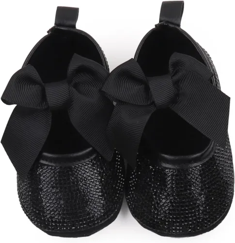 Vista 4 de Zapatos planos Mary Jane para bebés y niñas, con lazo brillante y diamantes de princesa, zapatos antideslizantes para cuna