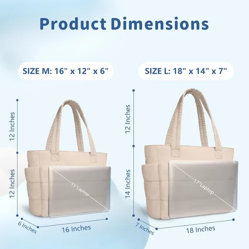 Vista 5 de TOPDesign Bolsa Tote Acolchada para Mujer, Bolso de Mano Ligero Inflado con Compartimentos, Bolsa de Hombro Acolchada para Trabajo, Viajes, Gimnasio