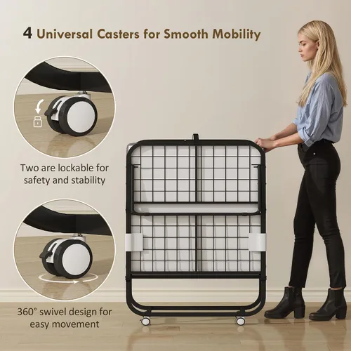 Vista 7 de HOMCOM Cama plegable con colchón para adultos, tamaño individual largo, cama plegable portátil con colchón de espuma de 4 pulgadas y marco de acero