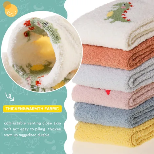 Vista 4 de Calcetines suaves y peludos para bebés, para niños, niñas, antideslizantes, acogedores, esponjosos, cálidos, para invierno, 5 pares