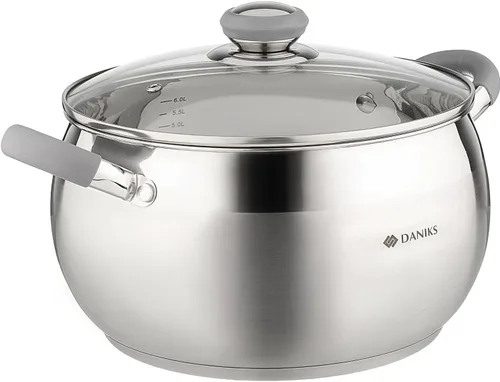 Vista 11 de Daniks - Olla moderna de acero inoxidable con tapa de vidrio, inducción, 2 cuartos, olla apta para lavavajillas, asas a prueba de calor, olla