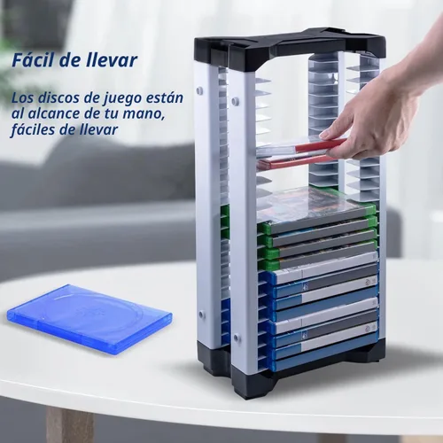 Vista 7 de Mcbazel Torre de soporte de almacenamiento de videojuegos para PS5/PS4/NS Switch/Switch2/Xbox, almacenamiento de disco de videojuegos y controlador