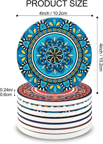 Vista 3 de Juego de 8 posavasos absorbentes de piedra para mesa de madera, mandala de cerámica con base de corcho, regalo para inauguración de la casa