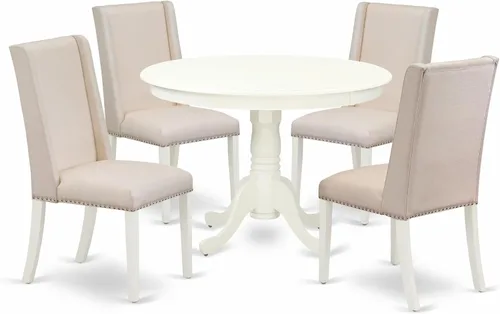 Vista 17 de East West Furniture HLFL3-LWH-01 Juego de mesa de comedor de 3 piezas contiene una mesa de cocina redonda con pedestal y 2 sillas de comedor Parson