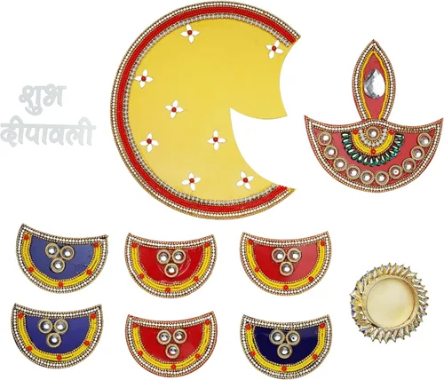 Vista 3 de Aditri Creation Shubh Labh Deepawali Rangoli - Rangoli de suelo reutilizable grande para suelo de acrílico Rangoli indio tradicional, decoración