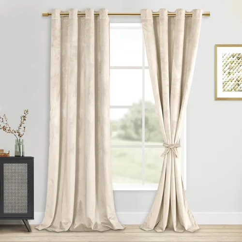 Vista 25 de DWCN - Juego de 2 paneles de cortina de terciopelo con ojales negros, tratamiento de ventanas con aislamiento térmico, apilables, decoración moderna