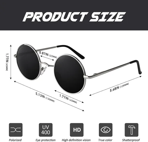 Vista 96 de CGID Gafas de sol unisex polarizadas redondas E01 Lennon