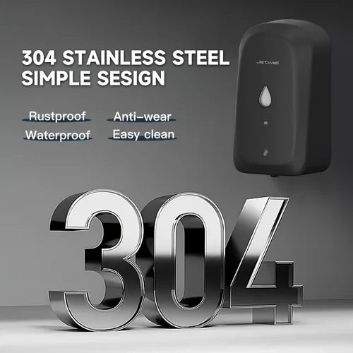 Vista 4 de JETWELL Dispensador automático de jabón de manos sin contacto para montaje en pared, funciona con pilas, cubierta de acero inoxidable negro mate