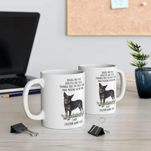 Vista 5 de Regalos divertidos para los amantes de las mascotas Queensland Blue Heeler Black Merle con nombre personalizado Roses Are Red Violets Are Blue Dog