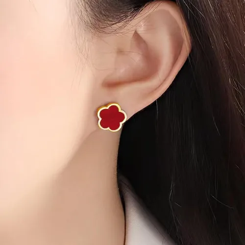 Vista 5 de RAFYZY Lucky Clover - Collar de trébol chapado en oro de 18 quilates y aretes para mujer, diseño de trébol de la suerte, juego de joyería simple