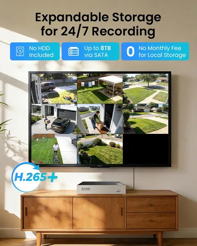 Vista 5 de ZOSI - Sistema de cámara de seguridad para el hogar de 8 canales 3K Lite para interiores y exteriores, detección AI de personas/vehículos, visión