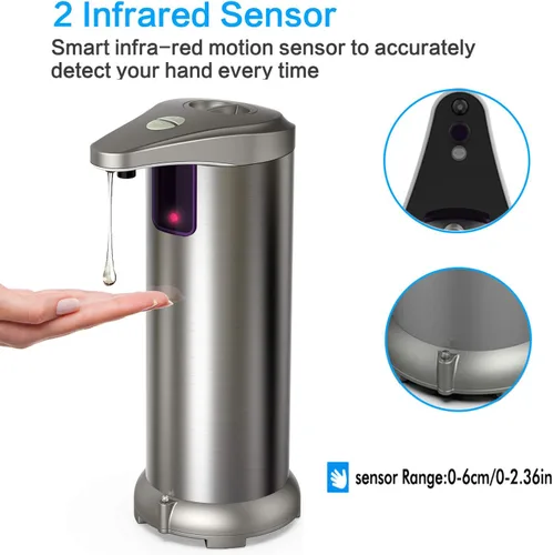 Vista 2 de Dispensador de jabón automático infrarrojo, dispensador de jabón eléctrico, dispensador de jabón de manos automático sin contacto de acero