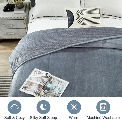 Vista 3 de DREAMNINE Manta grande y gruesa de 3 capas de franela suave tamaño Queen para cama de 90 x 90 pulgadas, manta de terciopelo mullido y cálida de lujo