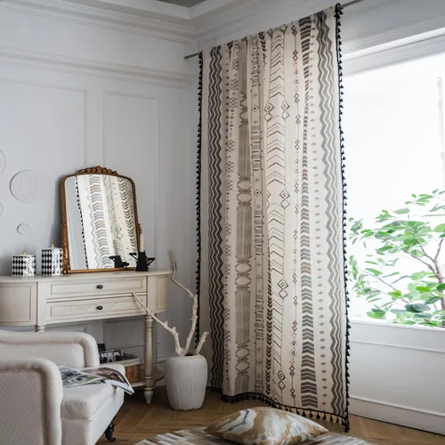 Vista 37 de VOGOL Cortinas con textura de lino con estampado floral bohemio, 59 x 63, 1 panel