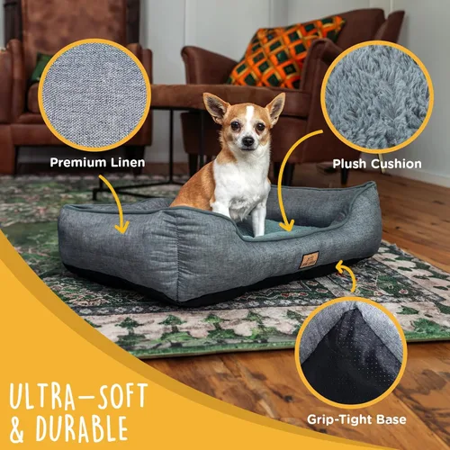 Vista 3 de Cama pequeña para perros de 26 pulgadas, sofá lavable de felpa para perros y gatos pequeños, cama rectangular suave para cachorros con base