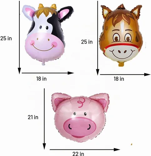 Vista 5 de 6 globos de papel de aluminio de animales de granja, cerdo, vaca, caballo, burro, globo de Mylar para animales de granja, temática de suministros