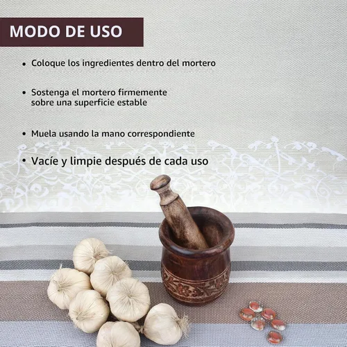 Vista 6 de GoCraft Mortero y mortero tallados de madera Molinillo para hierbas, especias y uso en cocina, madera de mango natural grabada Mortero y mortero