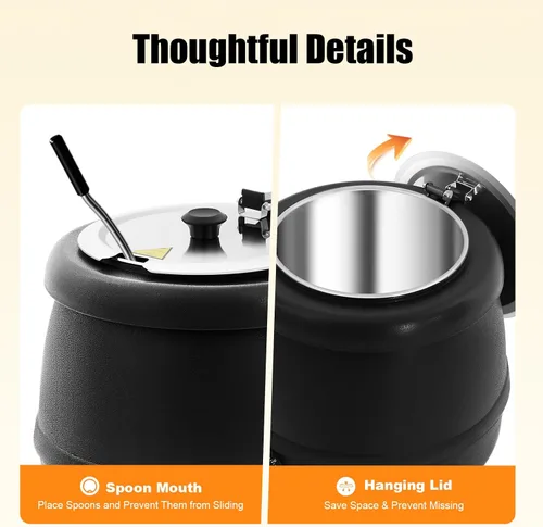 Vista 9 de Calentador de sopa eléctrico comercial de 110 V 400 W con tapa y olla desmontable de acero inoxidable para restaurante y familia grande