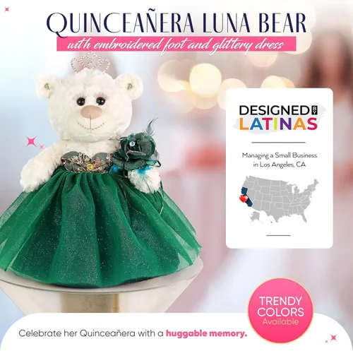 Vista 4 de KINNEX COLLECTIONS SINCE 1997 Centro de mesa grande de 20.0 in de oso de peluche de quinceañera, vestido elegante, regalo de recuerdo de gran
