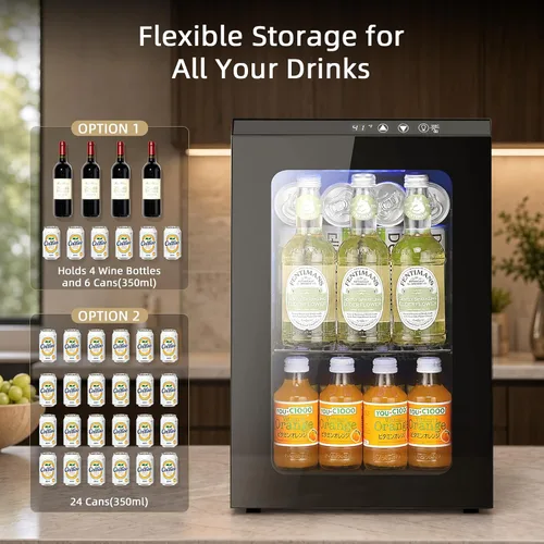 Vista 5 de Antarctic Star Mini refrigerador de 18 litros de 24 latas, refrigerador de bebidas con compresor silencioso, luz LED, refrigerador pequeño