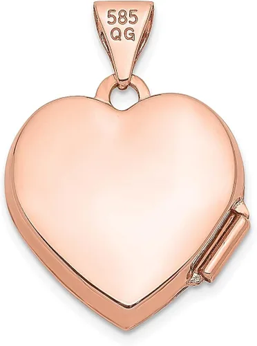 Vista 3 de Collar de cadena con colgante de oro rosa de 14 quilates con textura de doble corazón de 0591in con colgante de foto de 0591in que sostiene fotos