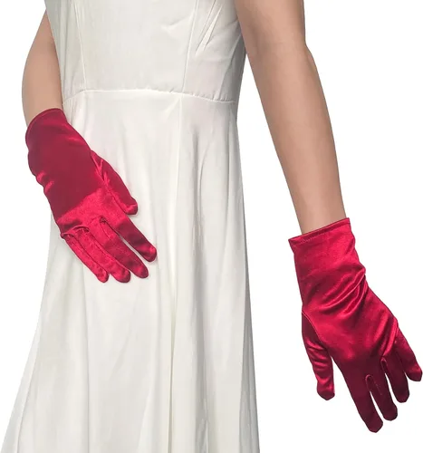 Vista 4 de Guantes cortos de ópera de satén, guantes formales de baile o boda para fiesta de té temática de los años 80 y 90 o baile nocturno WG-S-G1