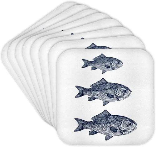 Vista 8 de 3dRose Three Blue Fish Beach Theme Art Set of 8 Ceramic Tile Coasters