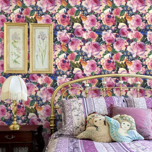 Vista 8 de VaryPaper Papel tapiz vintage floral oscuro de 17.7 x 78.7 pulgadas, diseño de peonía de acuarela, papel tapiz de flores para despegar y pegar