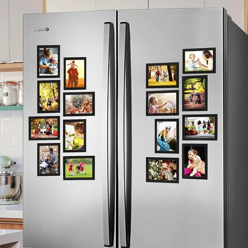 Vista 2 de CRUGLA Portarretratos magnéticos de 4 x 6 pulgadas para refrigerador, paquete de 12 unidades, hoja magnética modificada con parte trasera