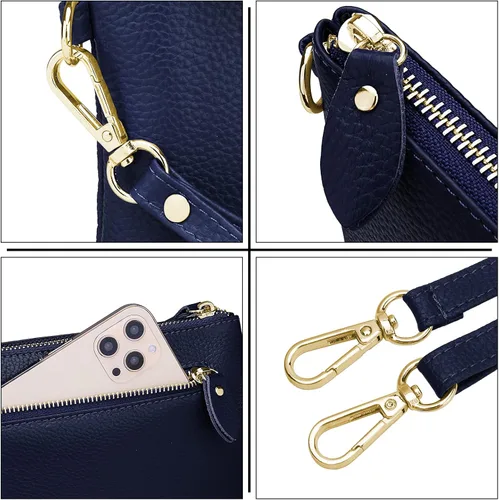Vista 7 de YALUXE Cartera de mano de piel auténtica para mujer con correa cruzada