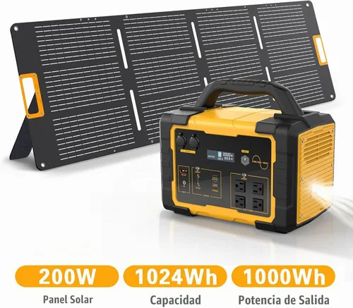 Vista 3 de 1000W Portable Power Station 1024Wh LiFePO4 for Outdoor & Home Yellow+200W Solar Panel