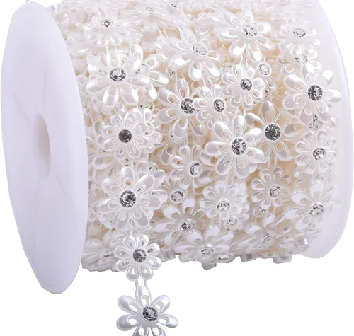 Vista 18 de KAOYOO Cinta con diamantes de imitación, 10 yardas con perlas de imitación, rollo de cuentas florales de perlas sintéticas para vestidos de boda