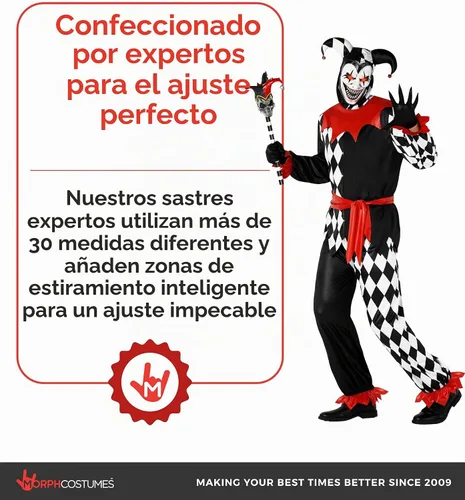 Vista 4 de Morph, Disfraz de bufón para hombre, traje de bufón, disfraces de Halloween