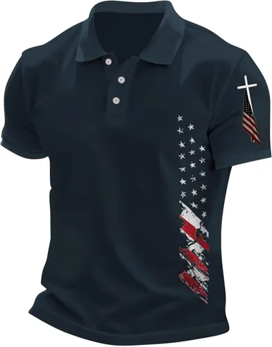 Vista 8 de GOKKILRW Camisas polo con la bandera estadounidense para hombre, camisetas potrióticas para el Día de los Caídos, manga corta, cuello de trabajo