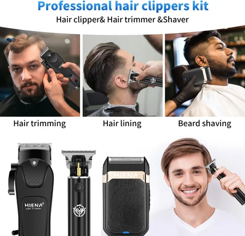 Vista 5 de HIENA PRO Juego de cortapelos profesional y kit de recortadora para hombres, cortadora de peluquería inalámbrica, afeitadora eléctrica de barba