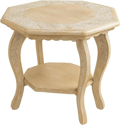 Vista 15 de Mesa de Acento Final Octagonal Estilo Granja, Mesa Lateral Rústica Mesitas de Noche para Sala de Estar, Dormitorio, Mesas de Centro Plegables
