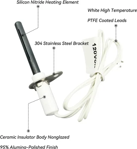 Vista 3 de Encendedor universal, repuesto de encendedor de barra caliente de nitruro de silicio de 120 V para encendedores de carburo de silicio de hornos